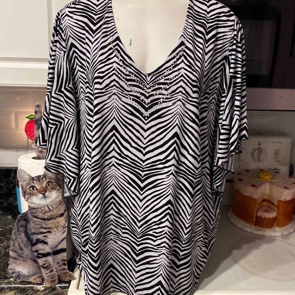 O womens Allison Daley striped stretch dohlman sleeve plus size top 3X